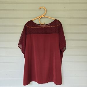 Agnes Orinda 3X Burgundy Swiss Dot Blouse